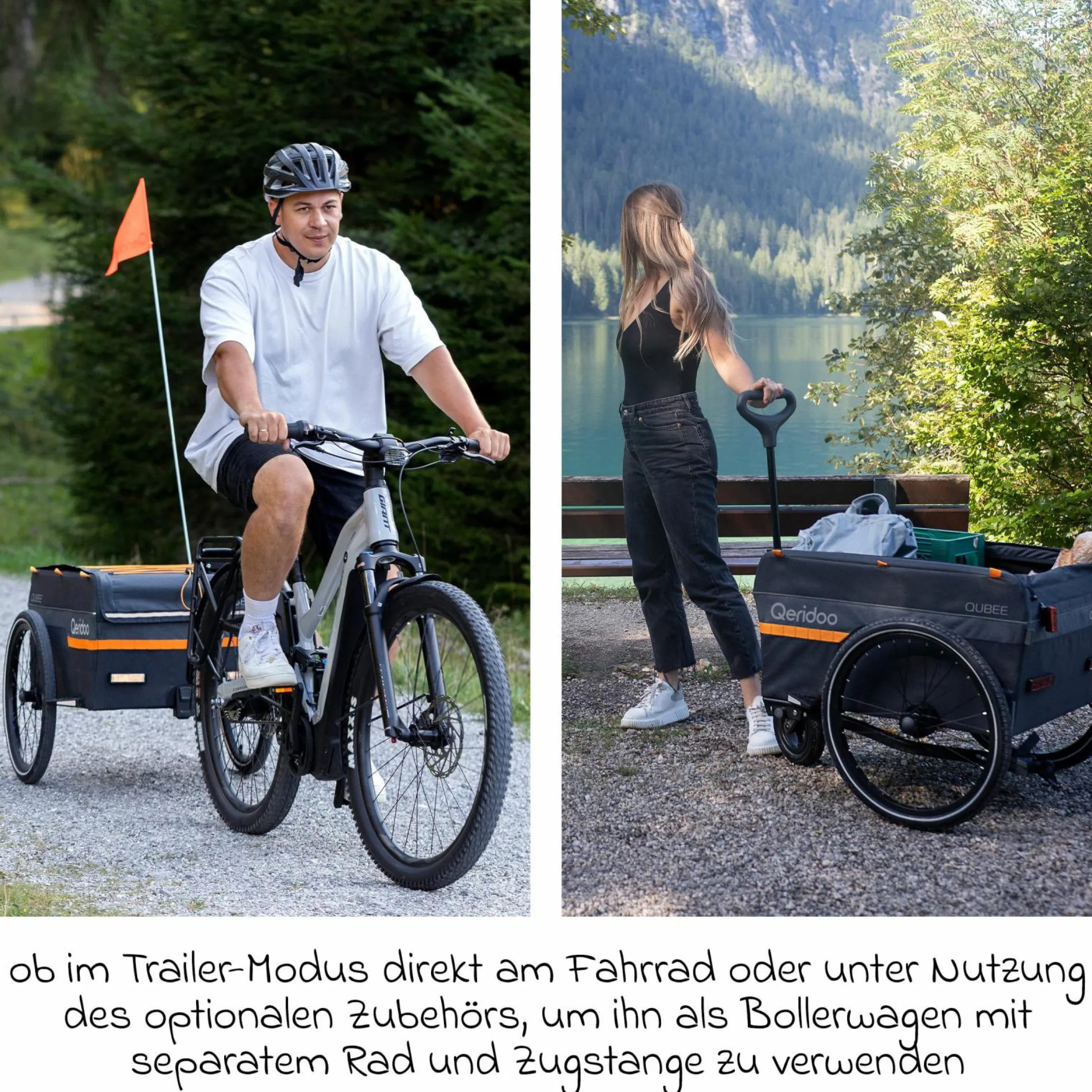 Fahrradlastenanhänger Qubee mit Kupplung Fassungsvermögen 130 Liter Volumen - Grey