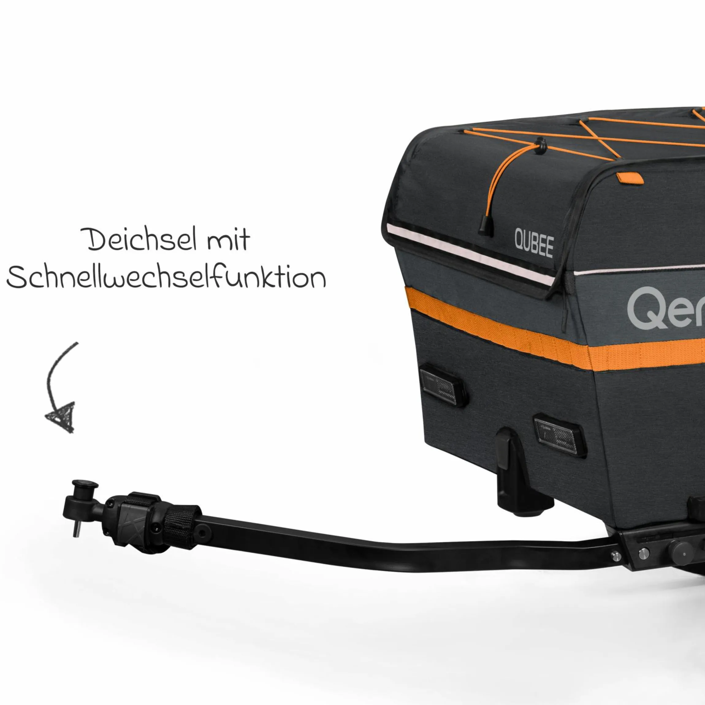 Fahrradlastenanhänger Qubee mit Kupplung Fassungsvermögen 130 Liter Volumen - Grey