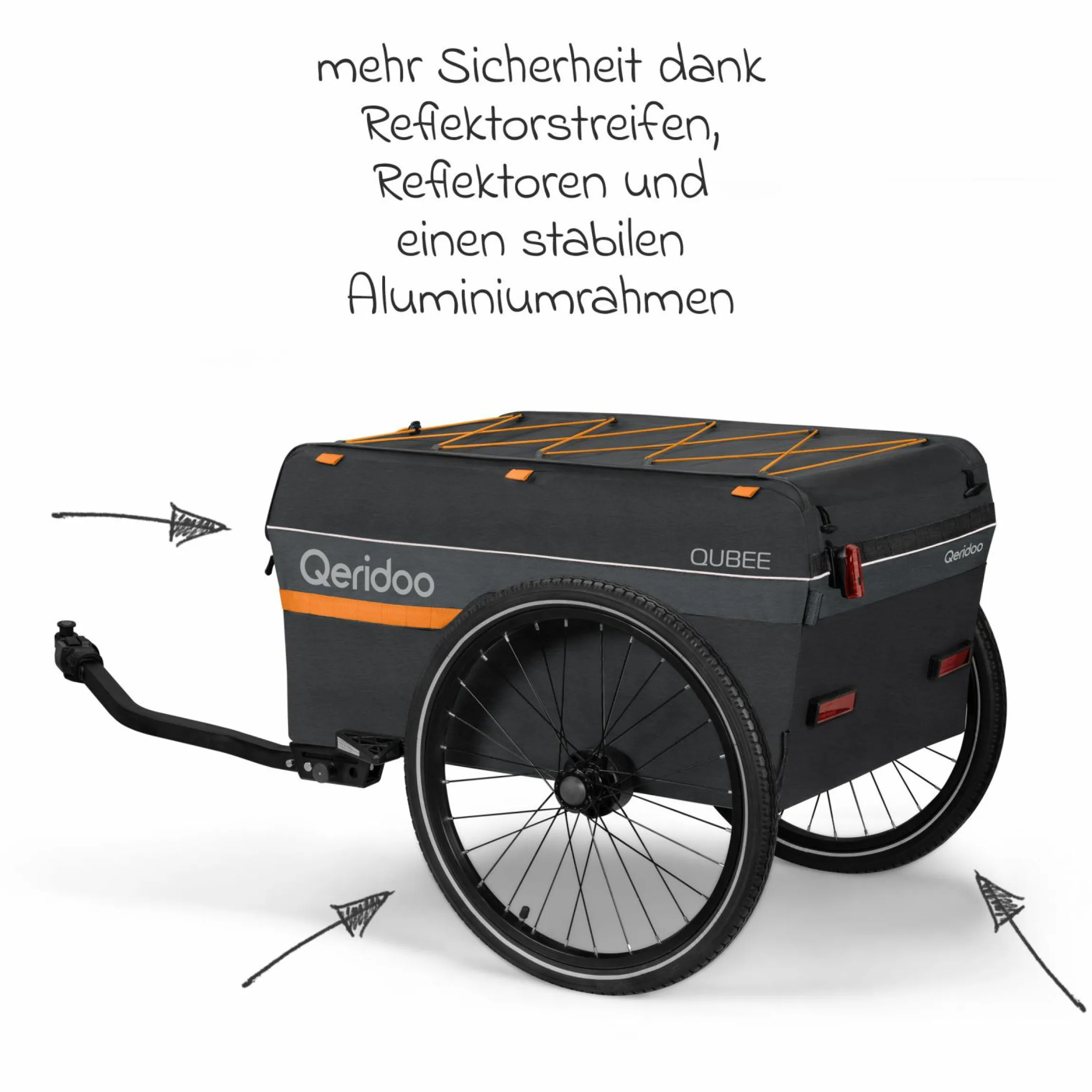 Fahrradlastenanhänger Qubee mit Kupplung Fassungsvermögen 130 Liter Volumen - Grey