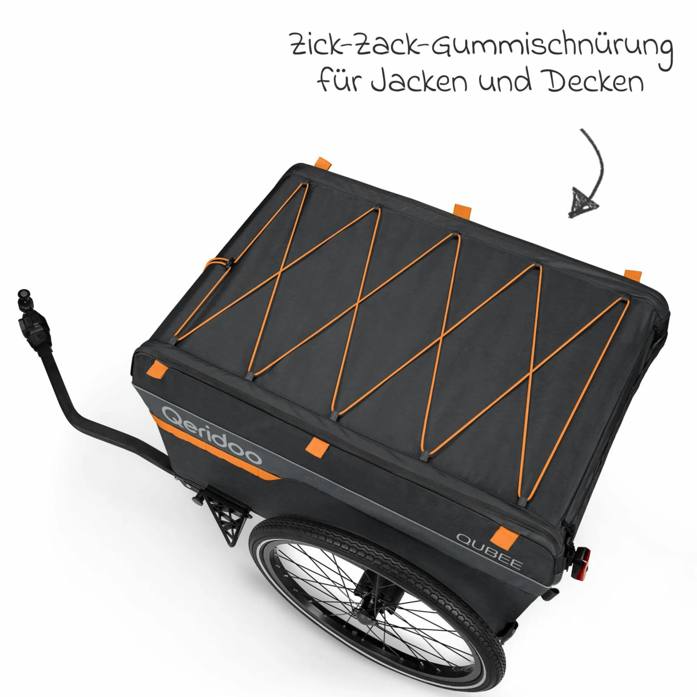 Fahrradlastenanhänger Qubee mit Kupplung Fassungsvermögen 130 Liter Volumen - Grey