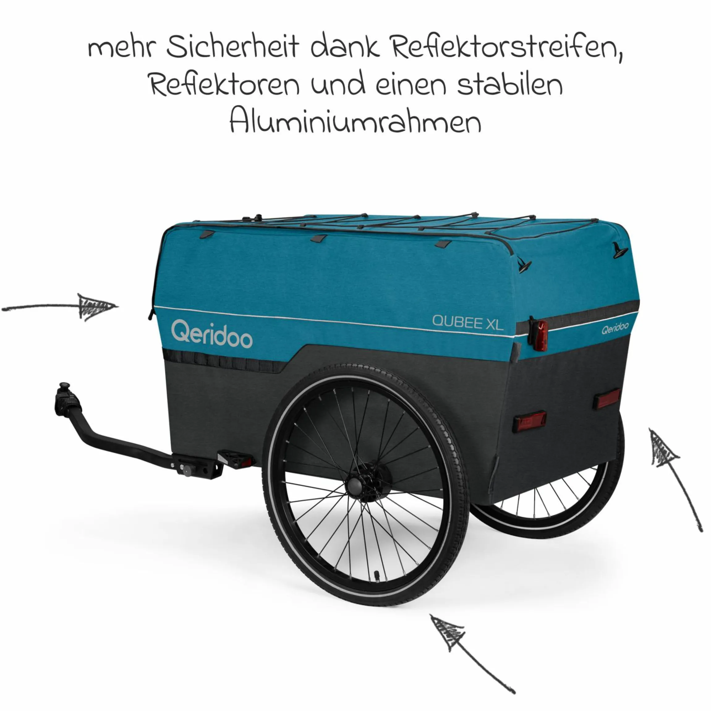 Fahrradlastenanhänger Qubee XL mit Kupplung Fassungsvermögen 220 Liter Volumen - Limited Edition - Petrol