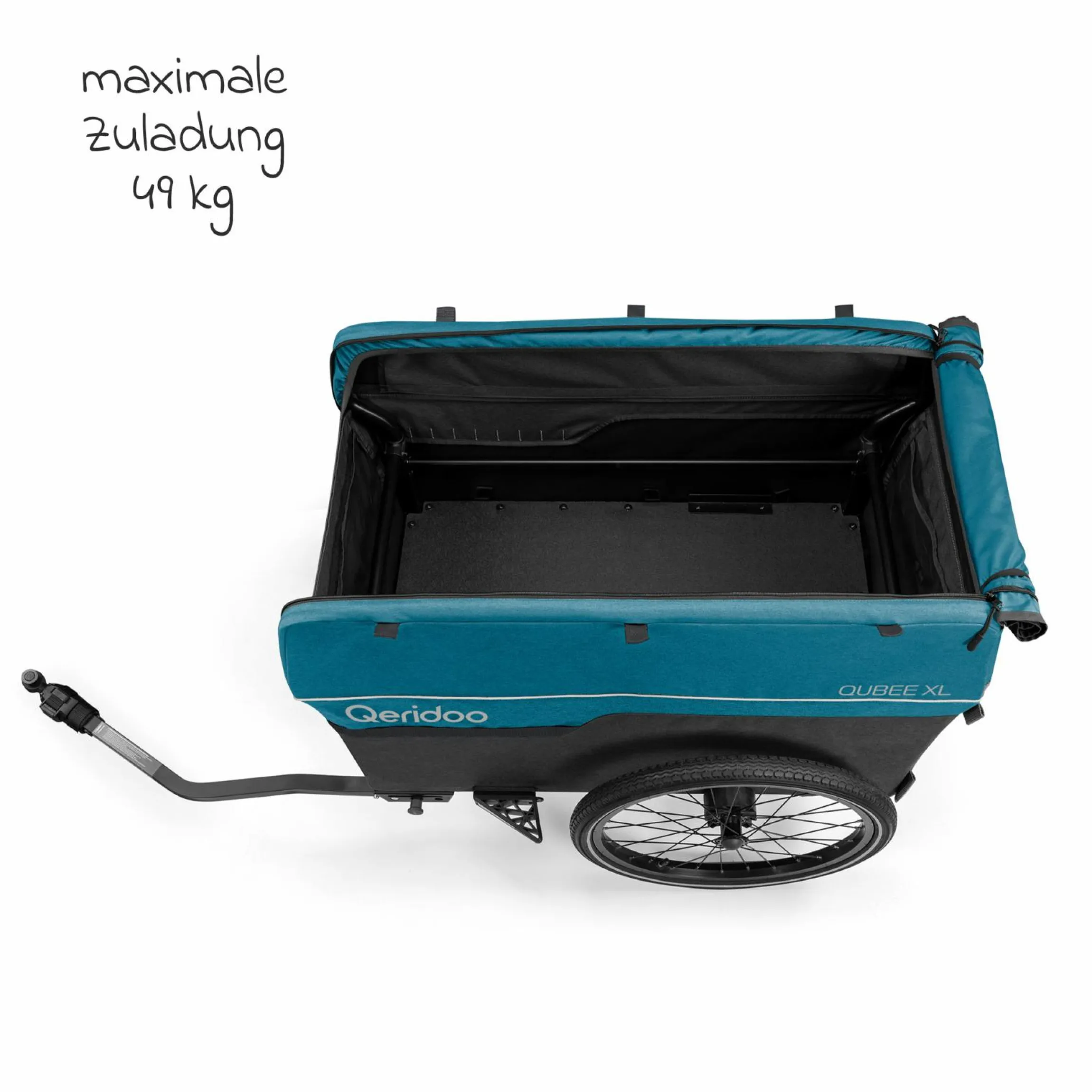 Fahrradlastenanhänger Qubee XL mit Kupplung Fassungsvermögen 220 Liter Volumen - Limited Edition - Petrol