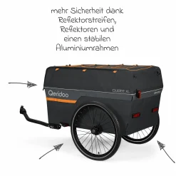 Fahrradlastenanhänger Qubee XL mit Kupplung Fassungsvermögen 220 Liter Volumen - Grey