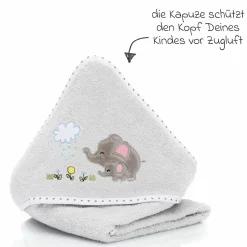 Faltbadewanne Orka mit ausklappbaren Standbeinen, Stöpsel & Antirutschbeschichtung inkl. Kapuzentuch mit Elefantenmotiv 75 x 75 cm - Grau Weiß