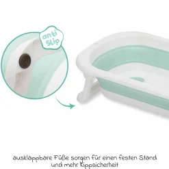 Faltbadewanne Orka mit ausklappbaren Standbeinen, Stöpsel & Antirutschbeschichtung inkl. Kapuzentuch mit Elefantenmotiv 75 x 75 cm - Salbei Weiß