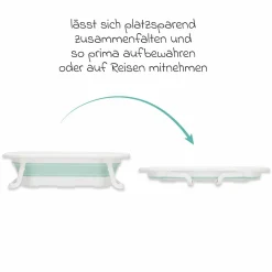 Faltbadewanne Orka mit ausklappbaren Standbeinen, Stöpsel & Antirutschbeschichtung inkl. Kapuzentuch mit Elefantenmotiv 75 x 75 cm - Salbei Weiß