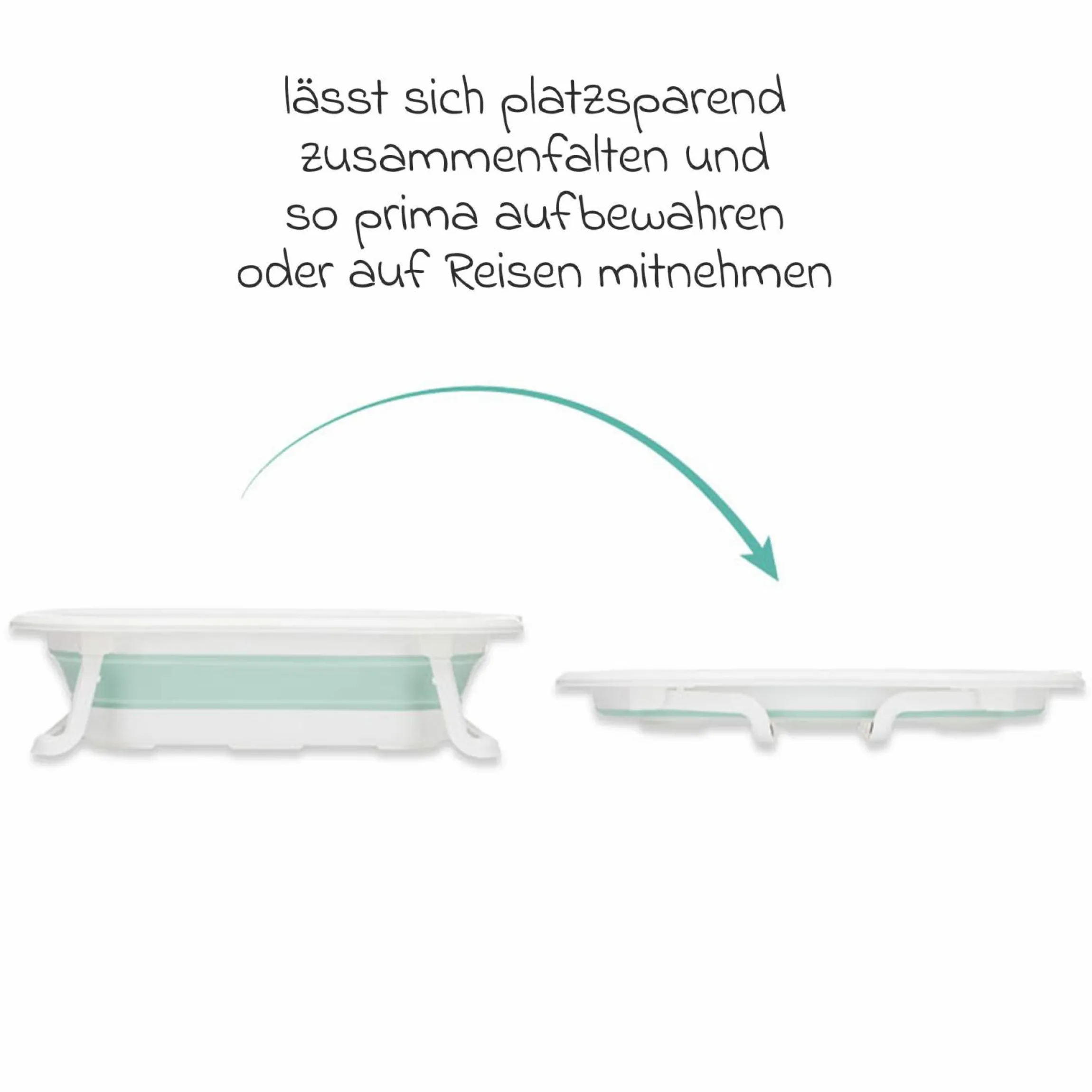 Faltbadewanne Orka mit ausklappbaren Standbeinen, Stöpsel & Antirutschbeschichtung inkl. Kapuzentuch mit Elefantenmotiv 75 x 75 cm - Salbei Weiß