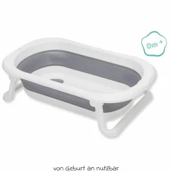 Faltbadewanne Orka mit ausklappbaren Standbeinen, Stöpsel & Antirutschbeschichtung - Grau Weiß