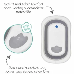 Faltbadewanne Orka mit ausklappbaren Standbeinen, Stöpsel & Antirutschbeschichtung - Grau Weiß