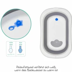 Faltbadewanne Orka mit ausklappbaren Standbeinen, Stöpsel & Antirutschbeschichtung - Grau Weiß