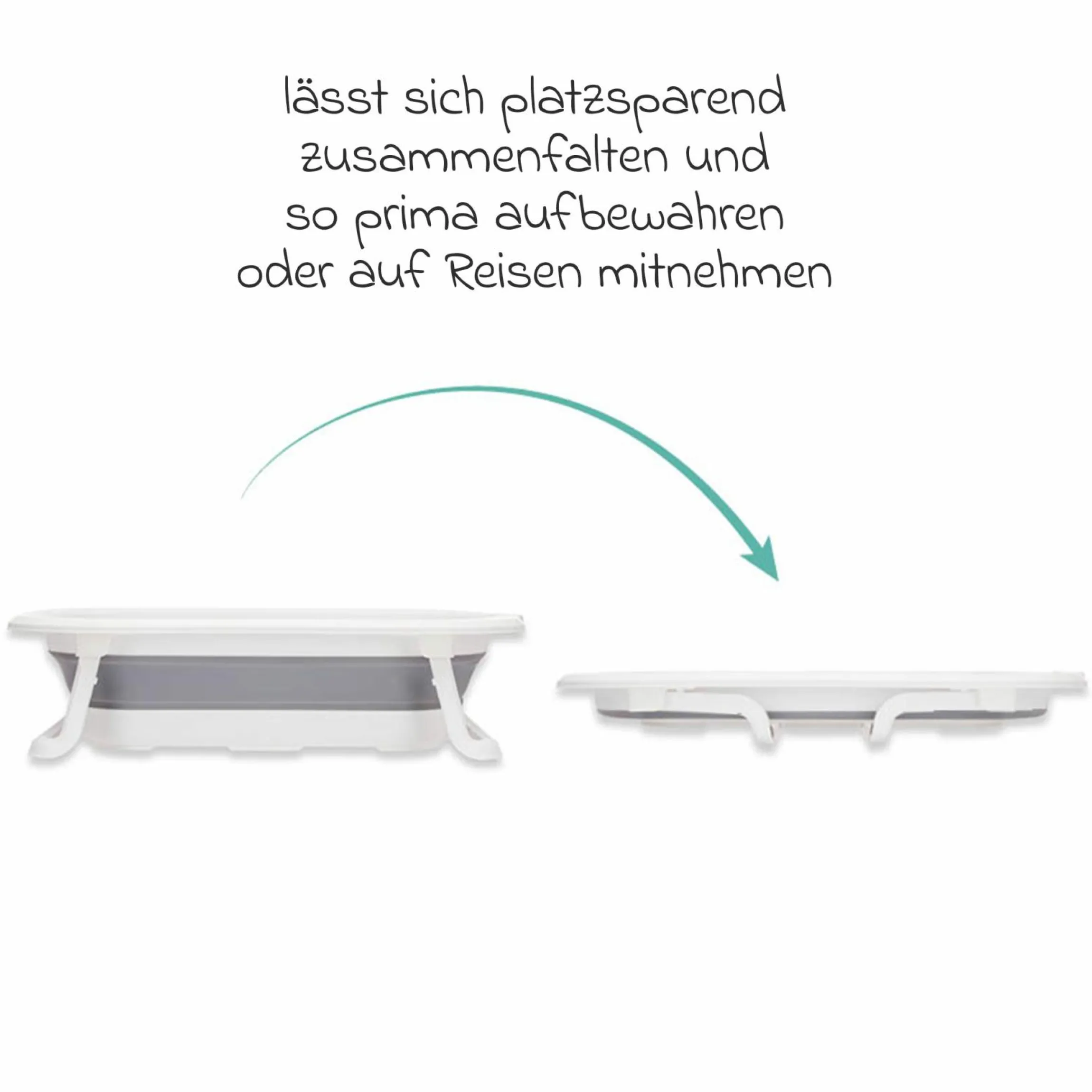 Faltbadewanne Orka mit ausklappbaren Standbeinen, Stöpsel & Antirutschbeschichtung - Grau Weiß