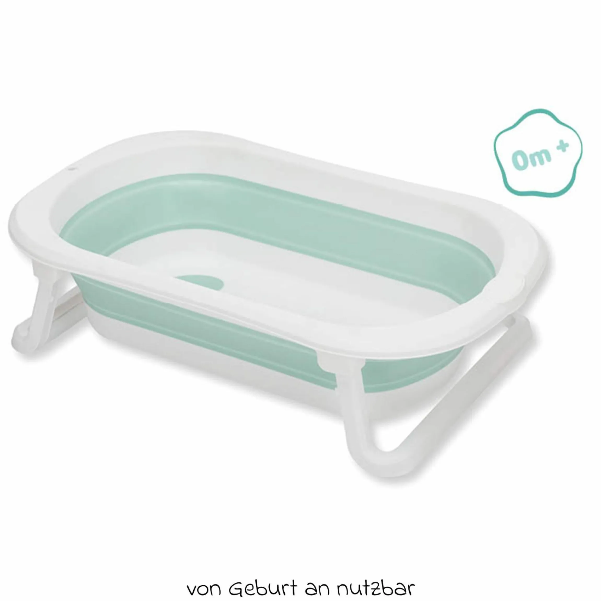 Faltbadewanne Orka mit ausklappbaren Standbeinen, Stöpsel & Antirutschbeschichtung - Salbei Weiß