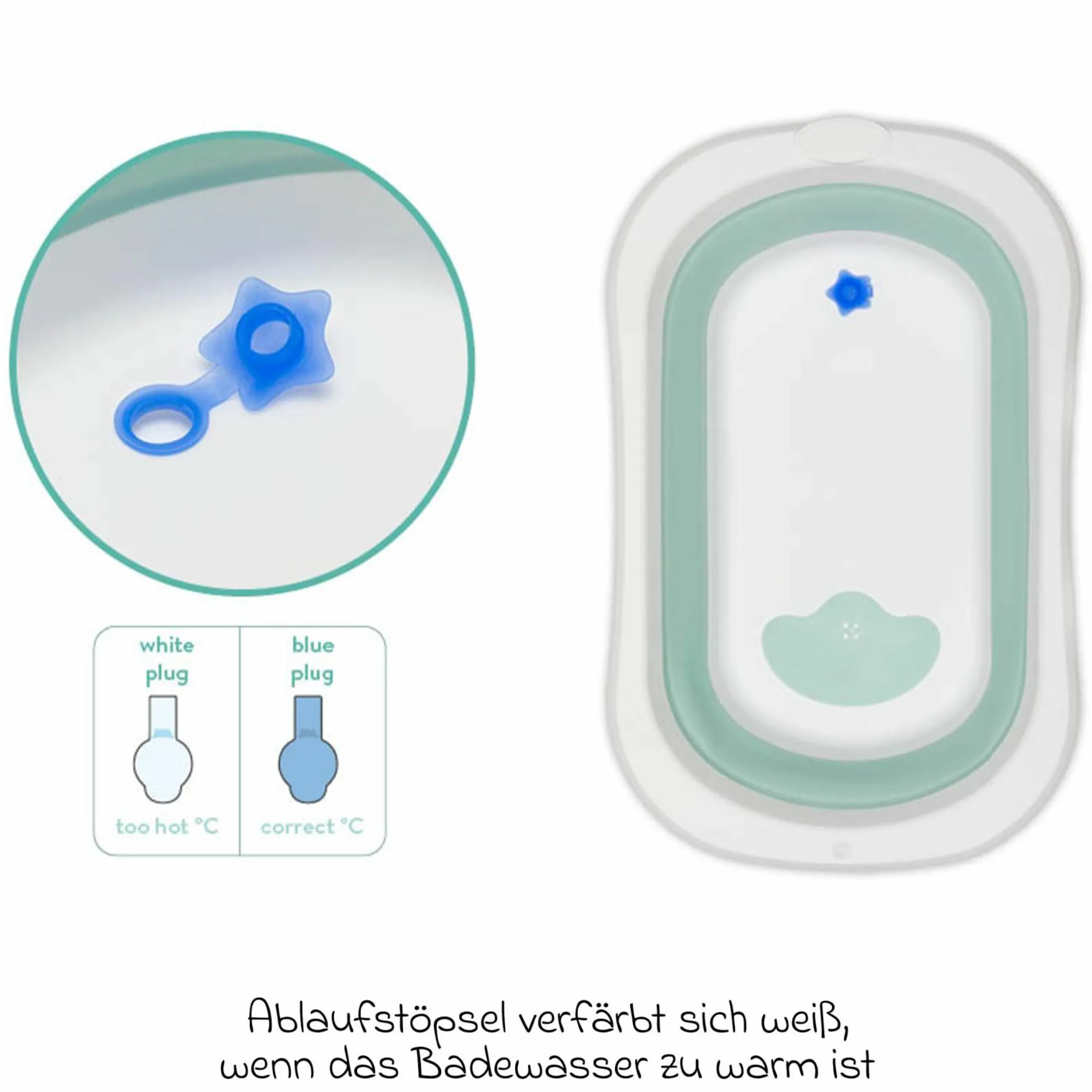 Faltbadewanne Orka mit ausklappbaren Standbeinen, Stöpsel & Antirutschbeschichtung - Salbei Weiß