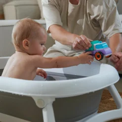 Faltbare Baby-Badewanne Bath 2 Go + Gratis Mull-Waschhandschuh 8er Pack - Orchidee / Puder