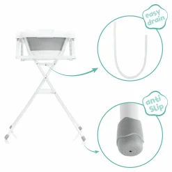 Faltbare Baby-Badewanne mit integriertem Thermometer & Gestell inkl. Kapuzenbadetuch mit Elefantenmotiv 75 x 75 cm - Grau Weiß