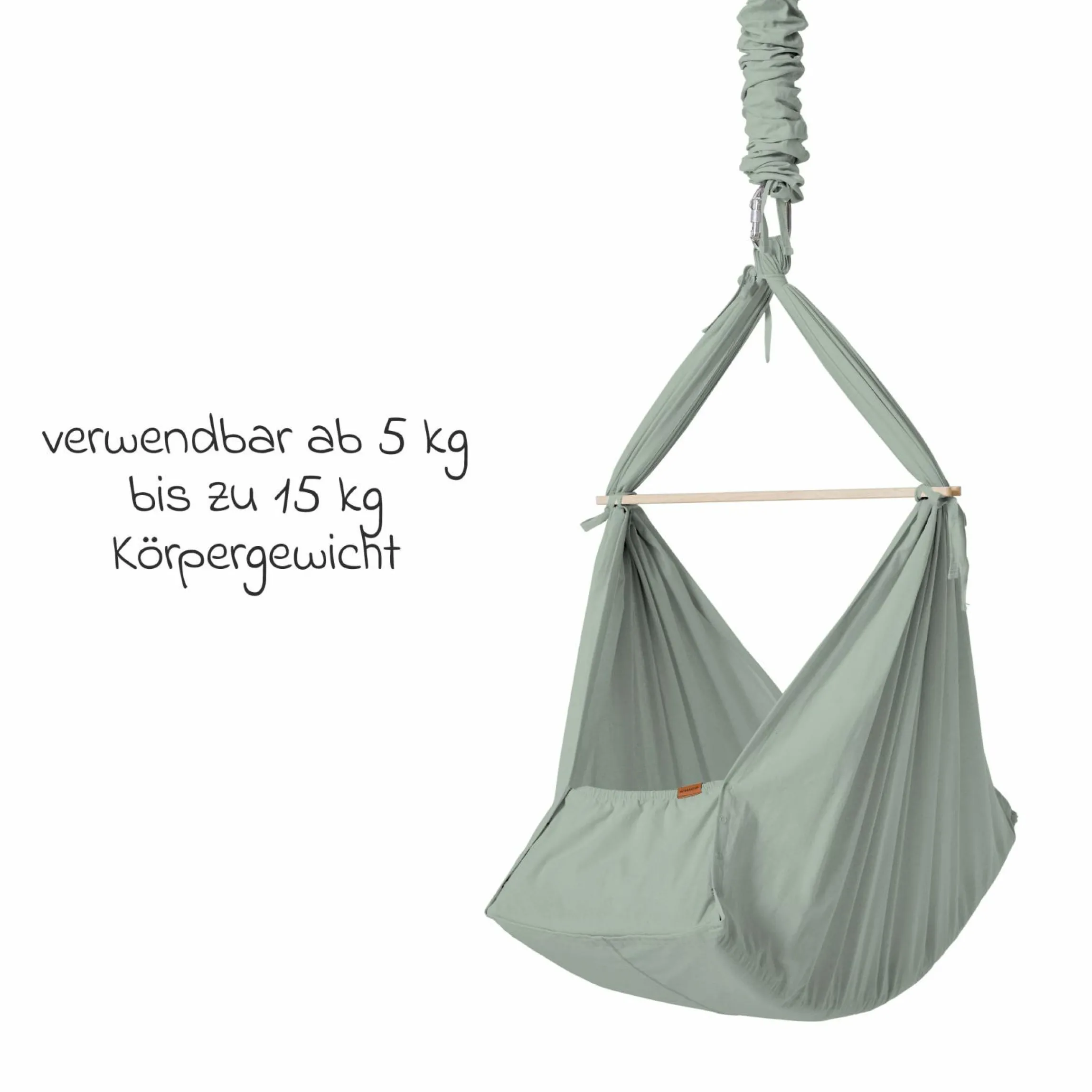 Federwiege Basic ab 5 kg bis 15 kg belastbar mit Bio-Baumwolle inkl. Matratze - Sage Green