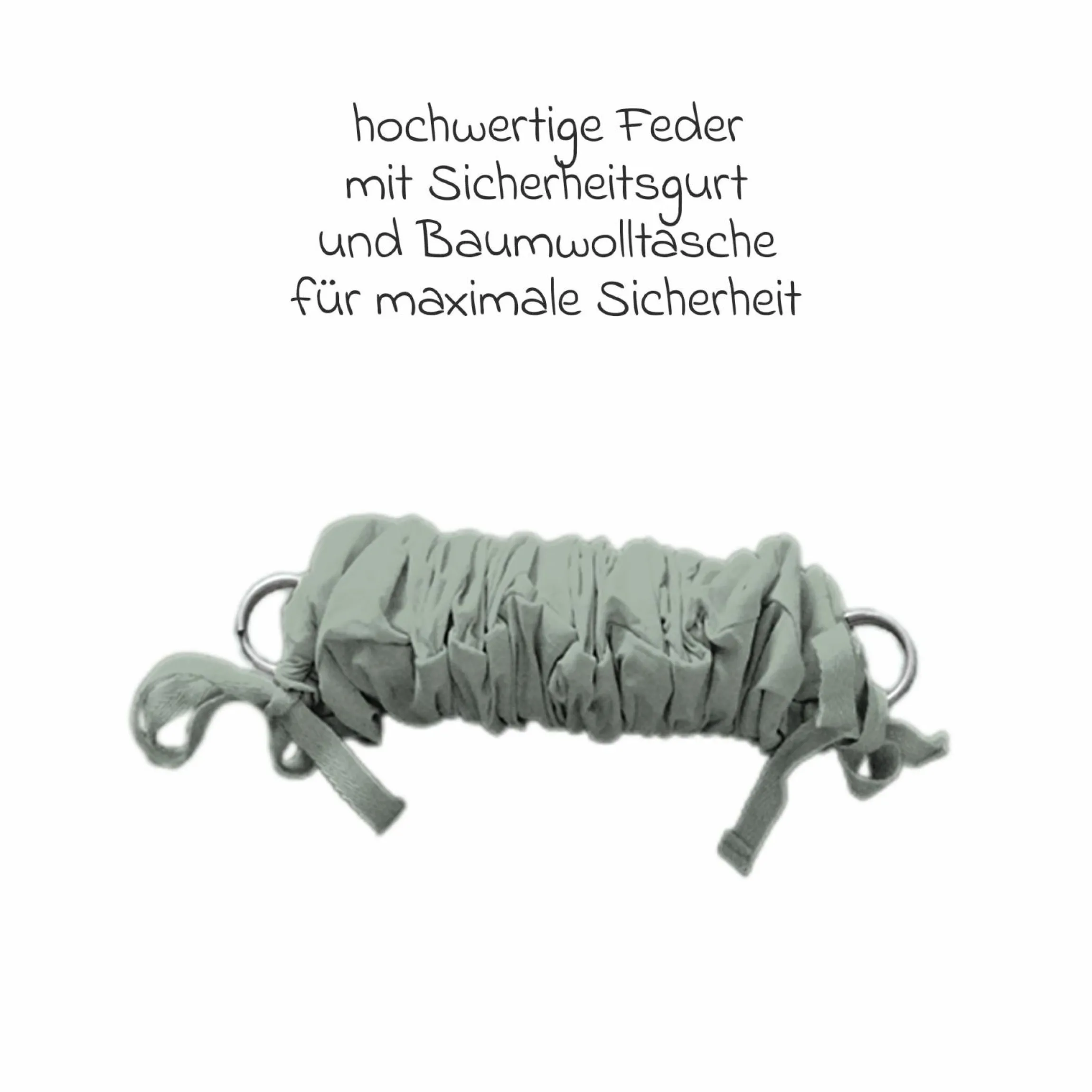 Federwiege Basic ab 5 kg bis 15 kg belastbar mit Bio-Baumwolle inkl. Matratze - Sage Green