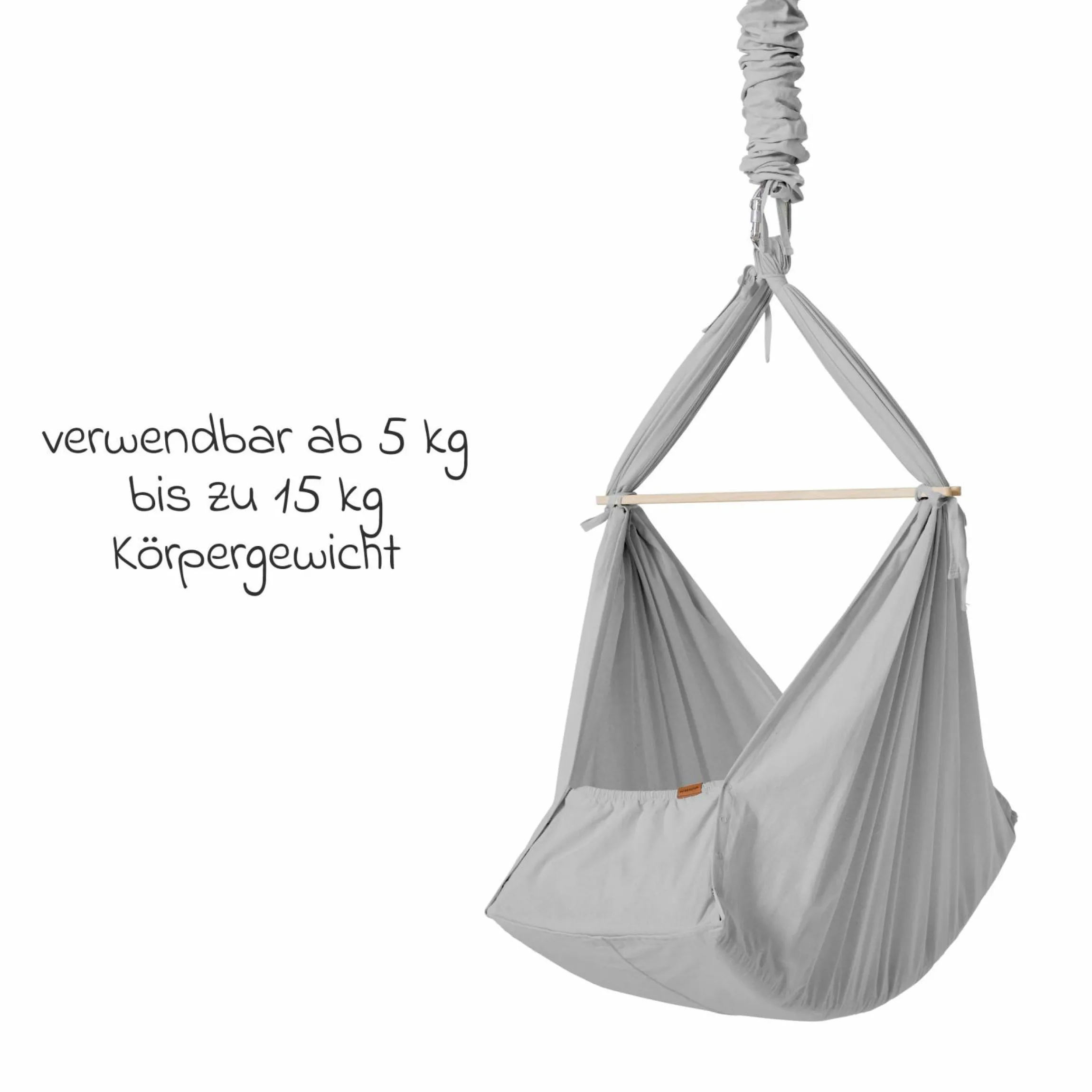 Federwiege Basic ab 5 kg bis 15 kg belastbar mit Bio-Baumwolle inkl. Matratze - Grey