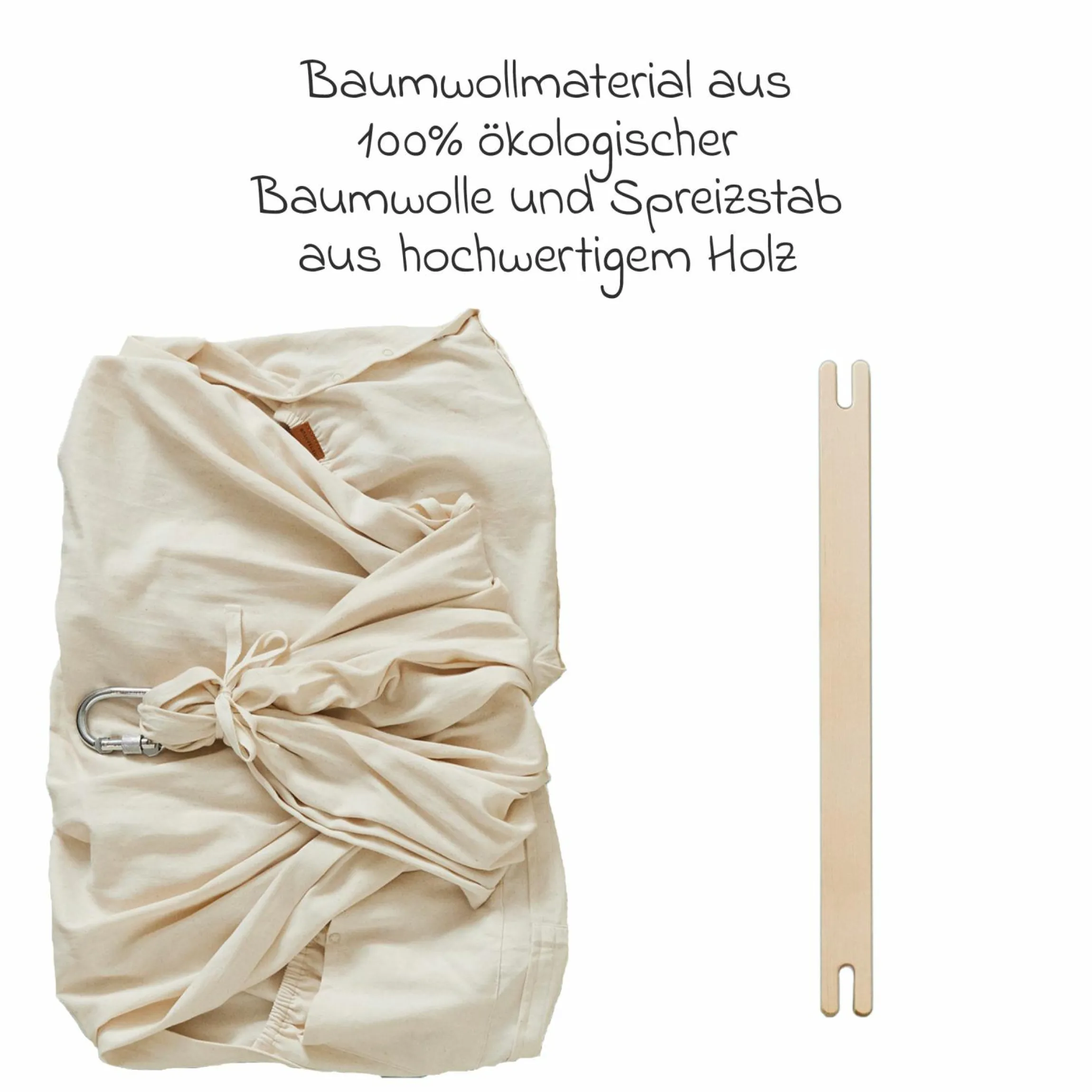 Federwiege Premium ab 5 kg bis 15 kg belastbar mit Bio-Baumwolle inkl. Matratze & Himmel - Nature