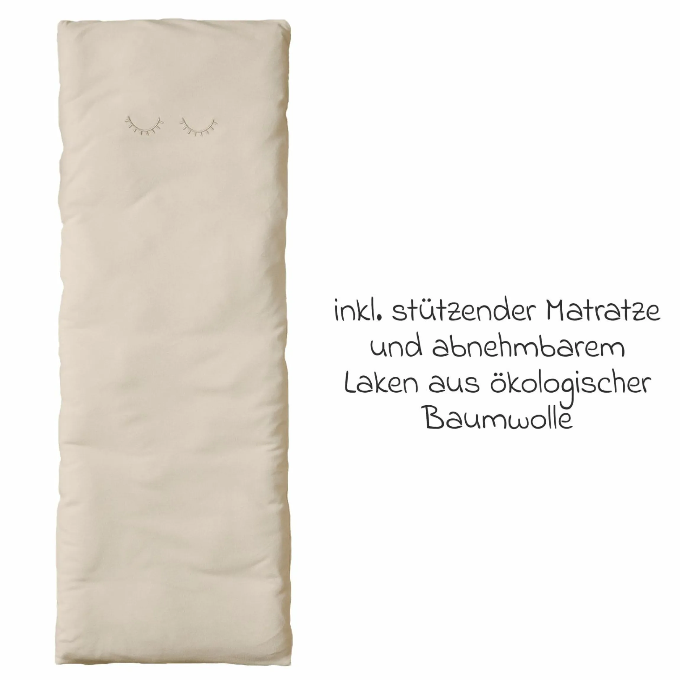 Federwiege Premium ab 5 kg bis 15 kg belastbar mit Bio-Baumwolle inkl. Matratze & Himmel - Nature