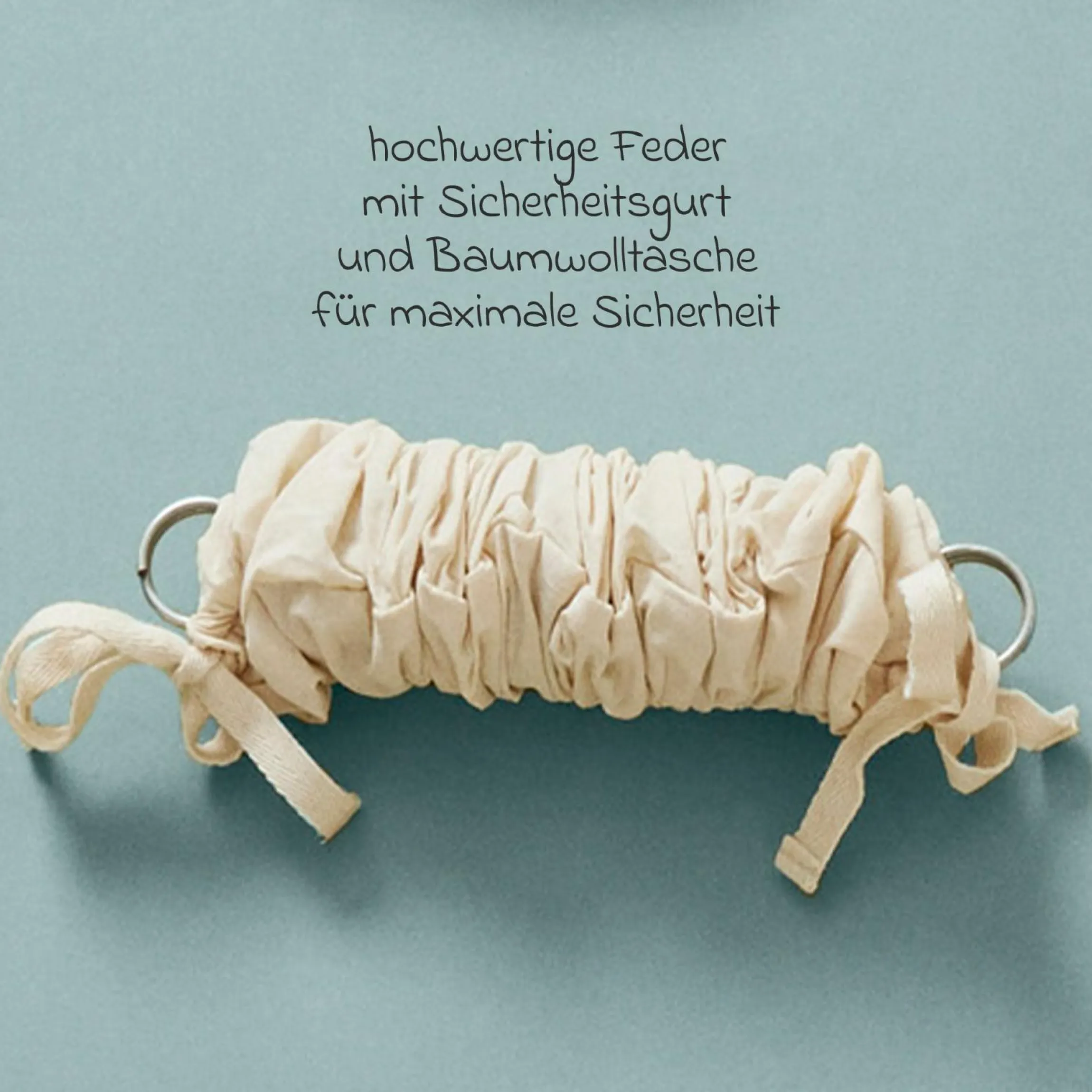 Federwiege Premium ab 5 kg bis 15 kg belastbar mit Bio-Baumwolle inkl. Matratze & Himmel - Nature