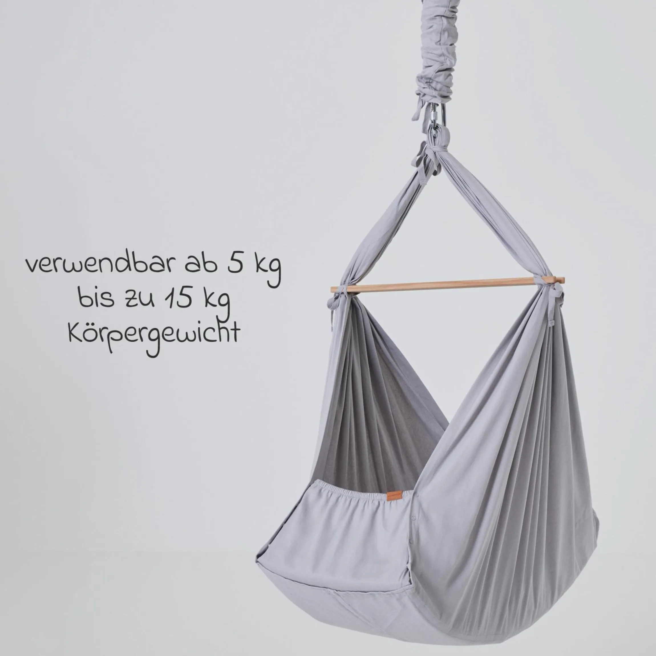 Federwiege Premium ab 5 kg bis 15 kg belastbar mit Bio-Baumwolle inkl. Matratze & Himmel - Grey