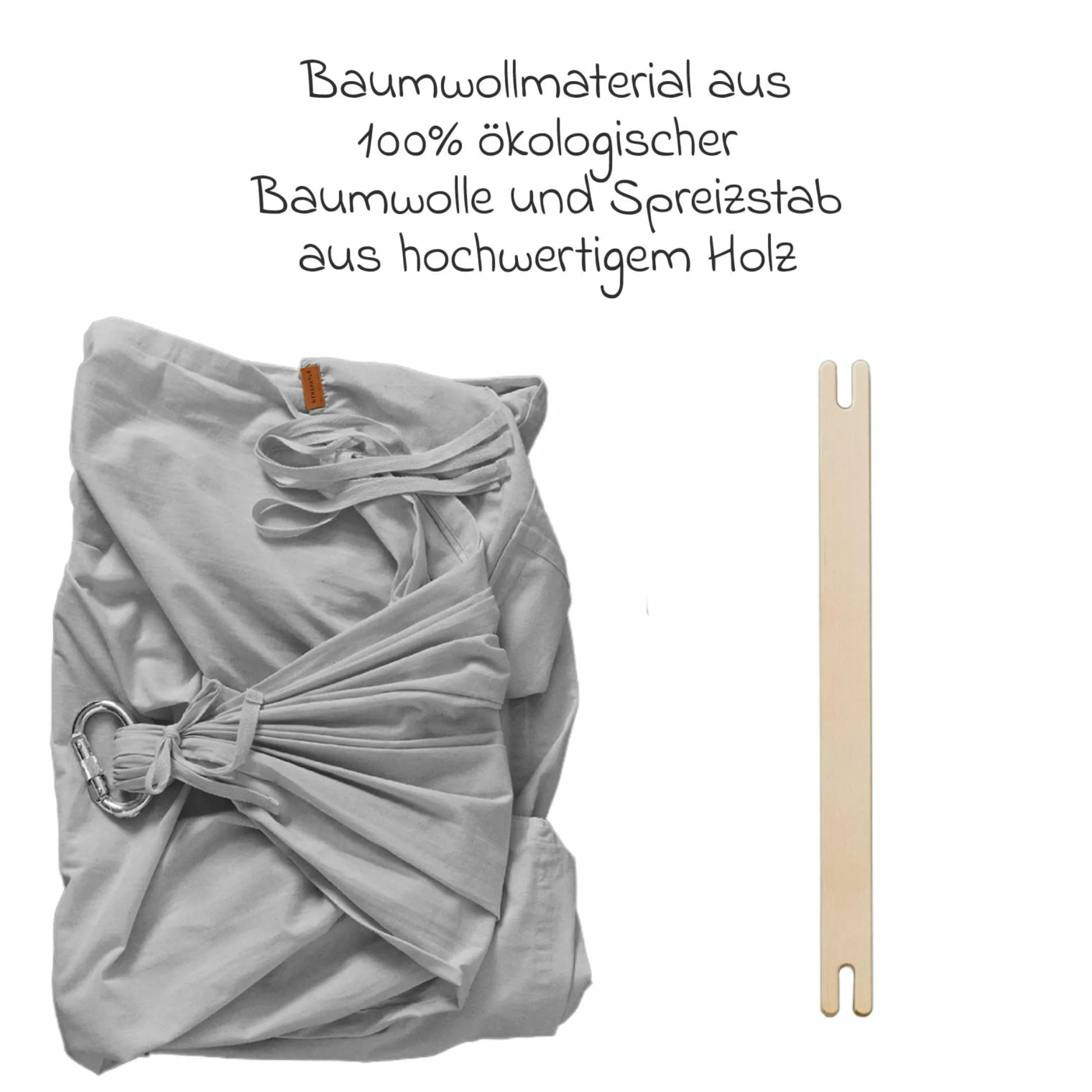 Federwiege Premium ab 5 kg bis 15 kg belastbar mit Bio-Baumwolle inkl. Matratze & Himmel - Grey