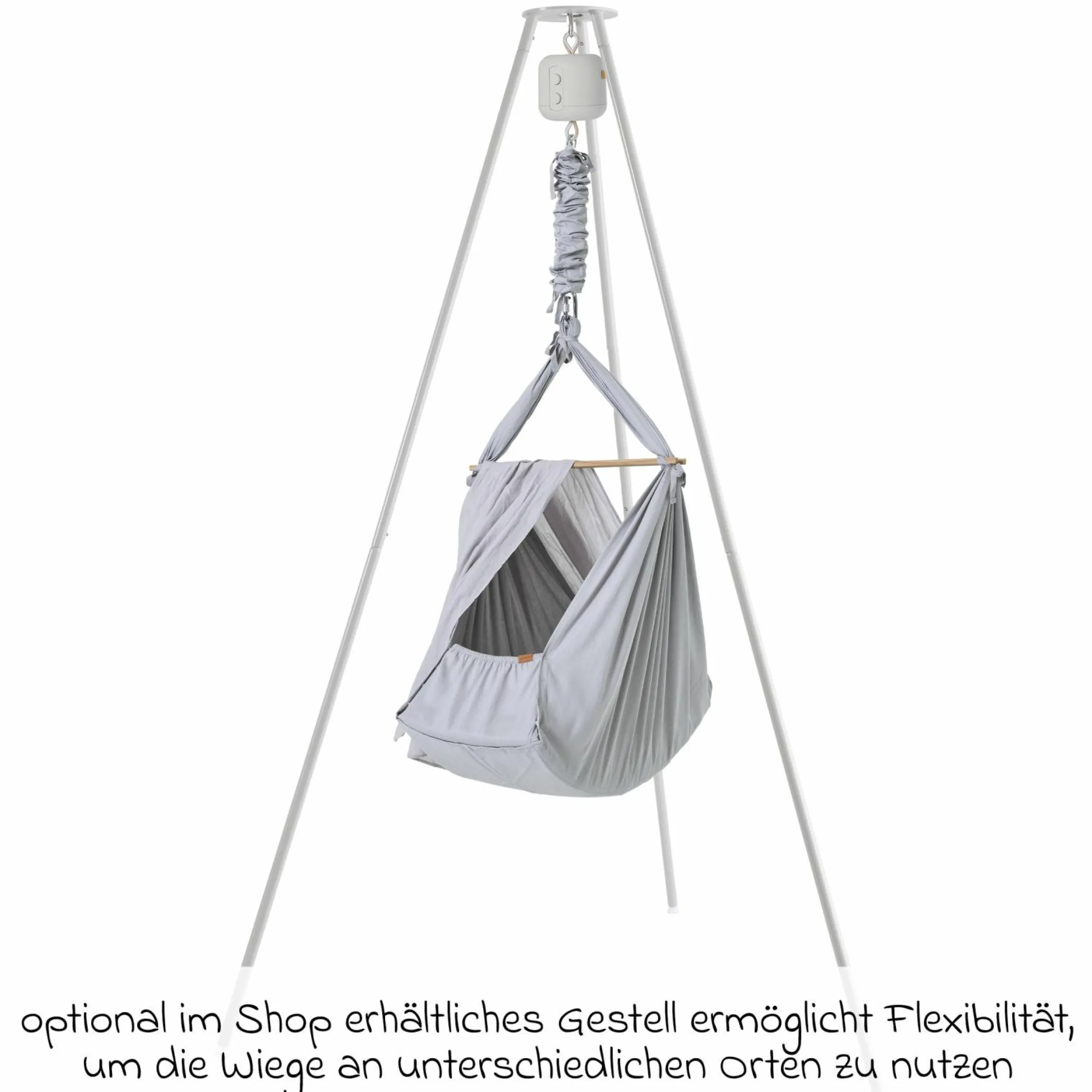 Federwiege Premium ab 5 kg bis 15 kg belastbar mit Bio-Baumwolle inkl. Matratze & Himmel - Grey
