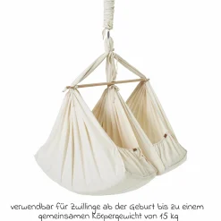 Federwiege Zwillinge Basic ab 5 kg bis 15 kg pro Kind belastbar mit Bio-Baumwolle inkl. Matratze - Natur