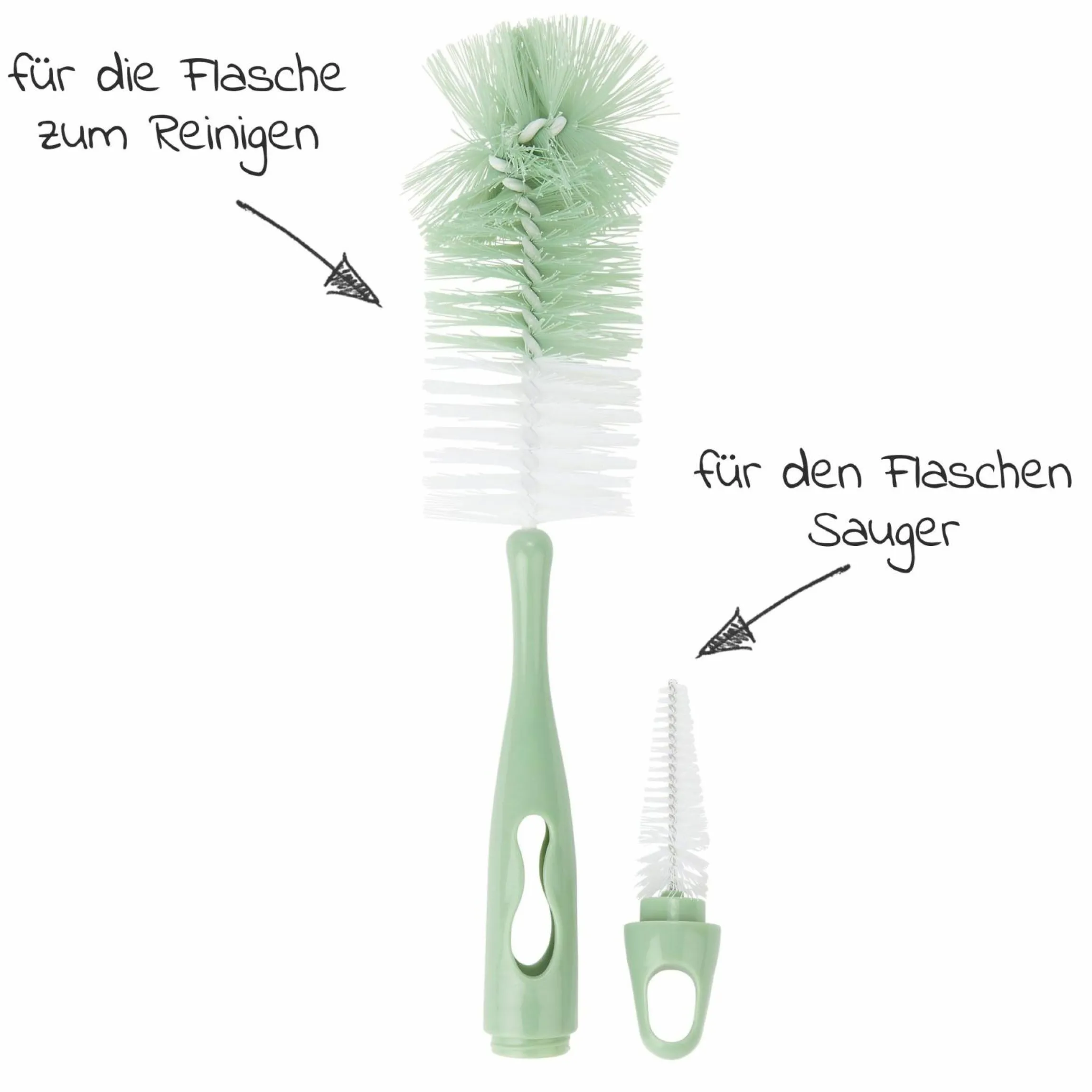 Flaschenbürste 2in1 mit Saugerbürste - Grün