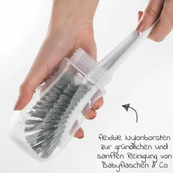 Flaschenbürste mit integrierter Saugerbürste - Grau Weiß