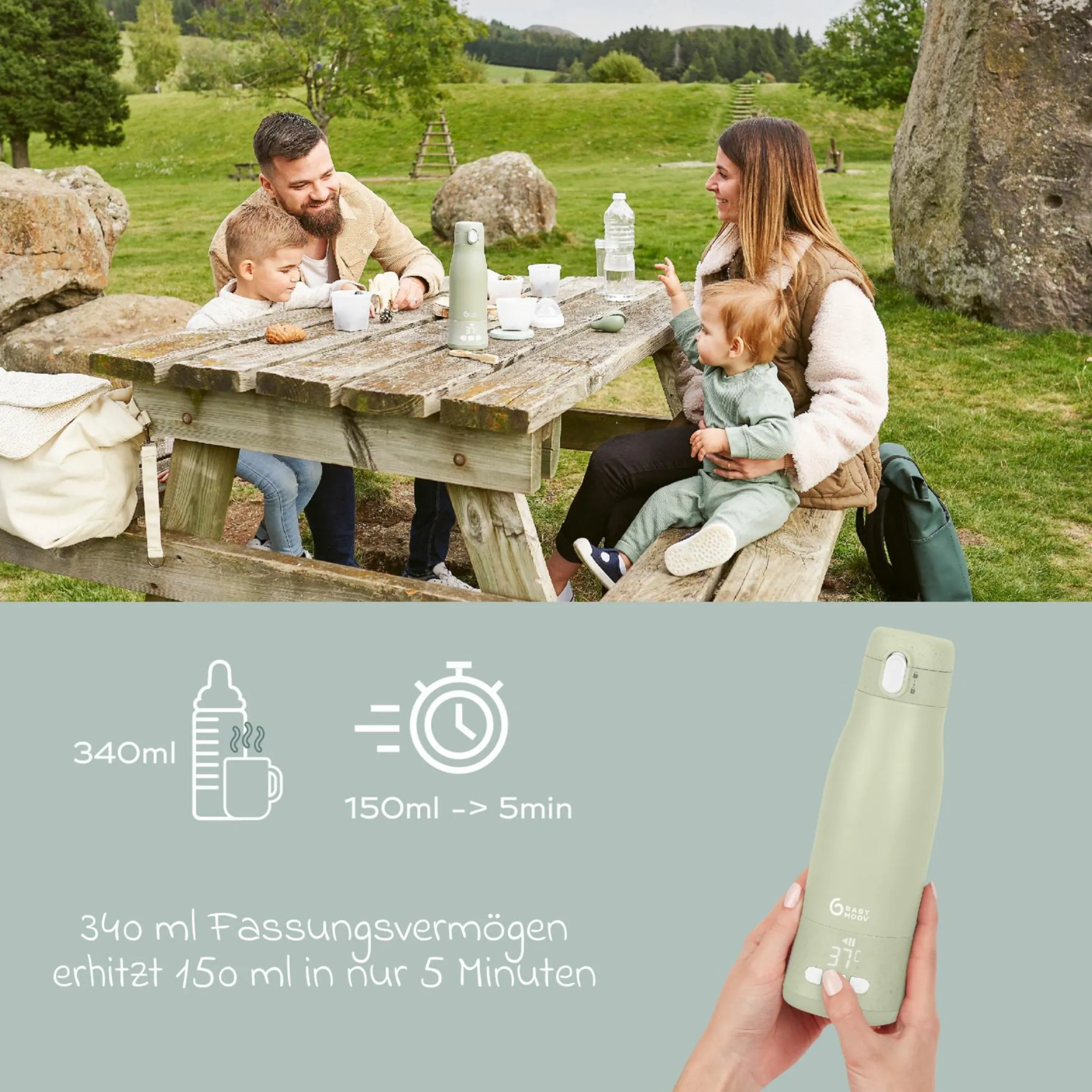 Flaschenwärmer für unterwegs Moov & Feed - Sage Green