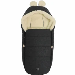 Fleece-Fußsack Hoody Maus Wool Fütterung aus 100% Schurwolle für Babyschalen und Babywanne - Dark Shadow
