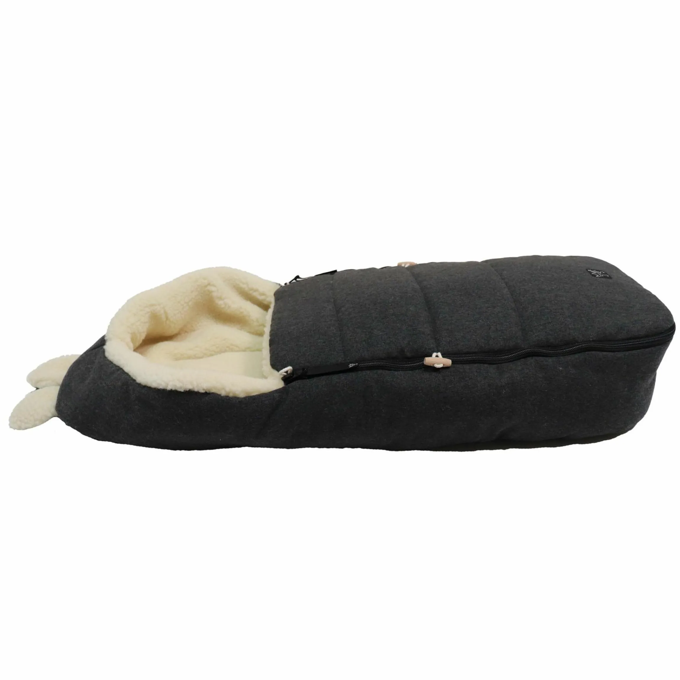 Fleece-Fußsack Hoody Maus Wool Fütterung aus 100% Schurwolle für Babyschalen und Babywanne - Dark Shadow