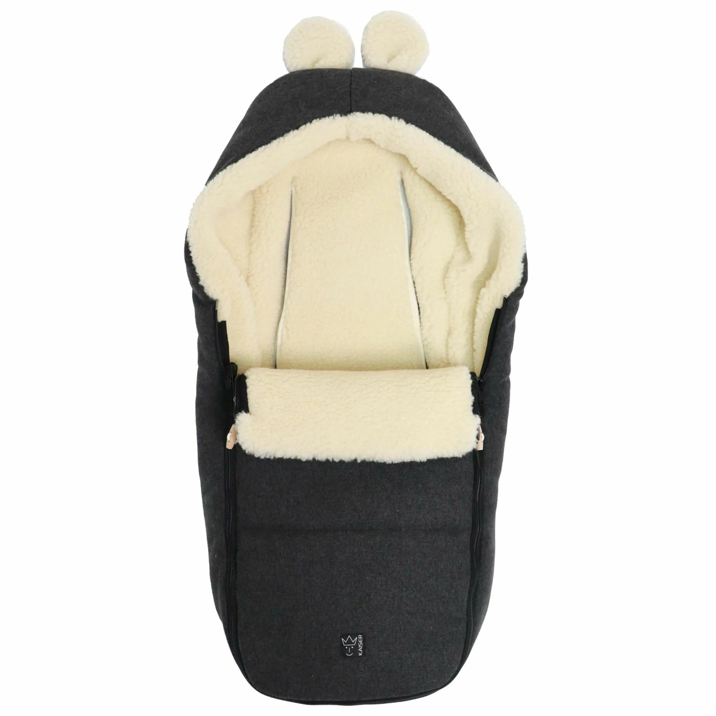 Fleece-Fußsack Hoody Maus Wool Fütterung aus 100% Schurwolle für Babyschalen und Babywanne - Dark Shadow