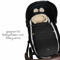 Fleece-Fußsack Hoody Maus Wool Fütterung aus 100% Schurwolle für Babyschalen und Babywanne - Dark Shadow