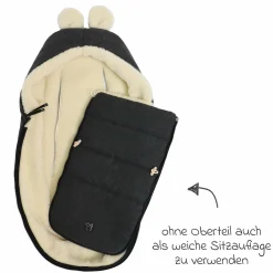 Fleece-Fußsack Hoody Maus Wool Fütterung aus 100% Schurwolle für Babyschalen und Babywanne - Dark Shadow