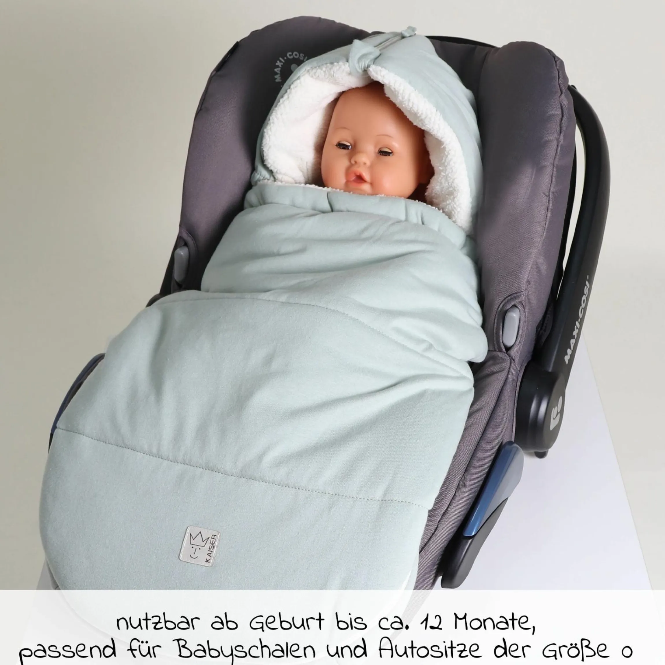 Fleece-Fußsack Jersey Hood für Babyschalen und Babywannen - Slit Green