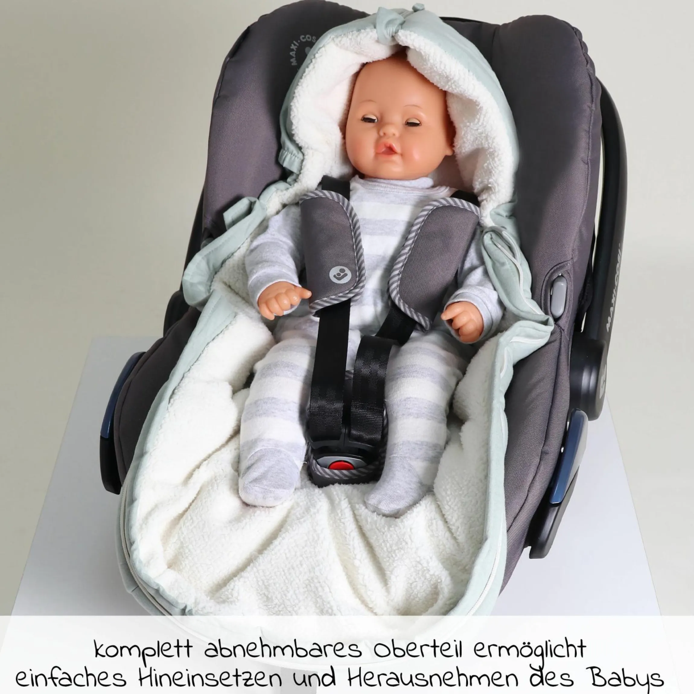 Fleece-Fußsack Jersey Hood für Babyschalen und Babywannen - Slit Green