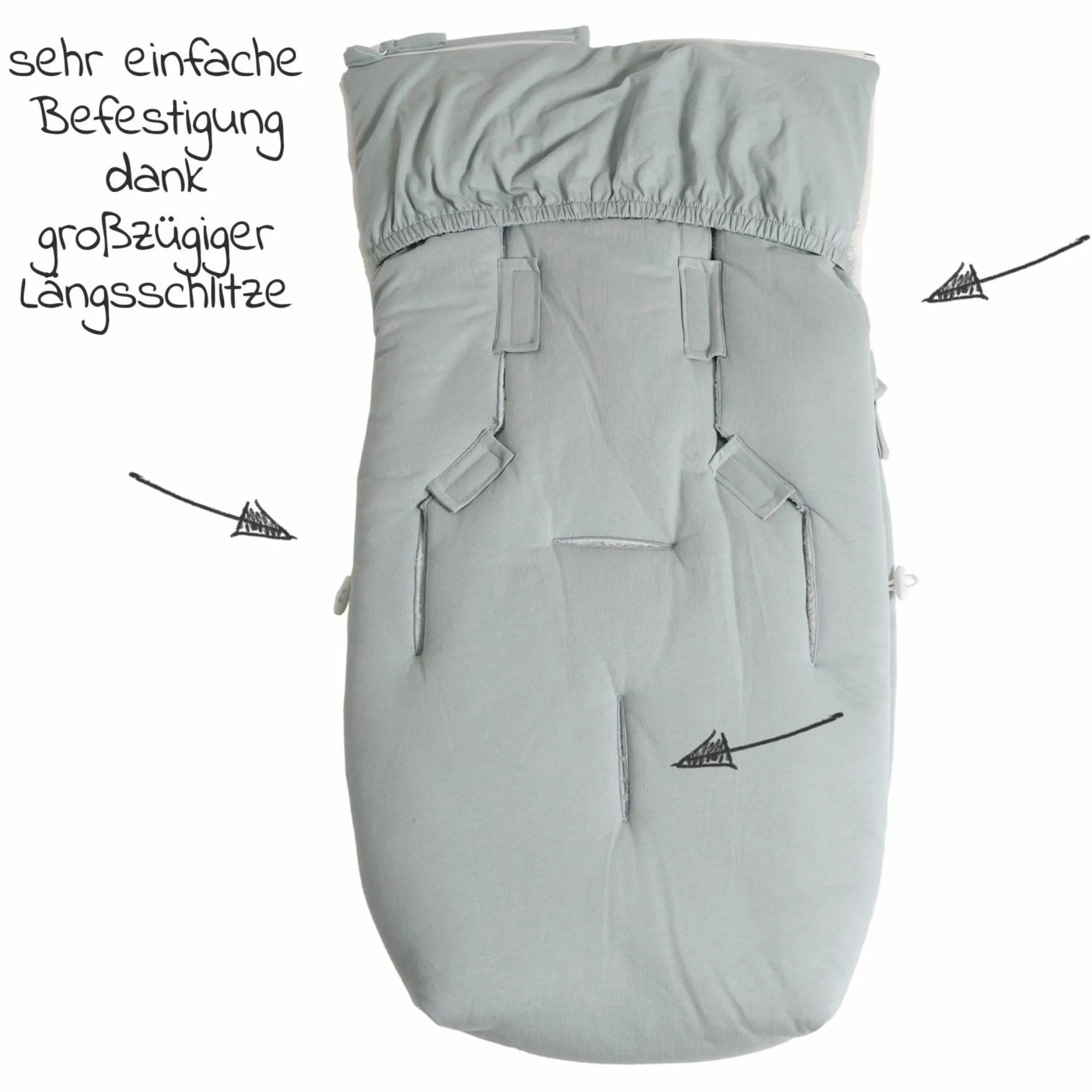 Fleece-Fußsack Jersey Hood für Babyschalen und Babywannen - Slit Green