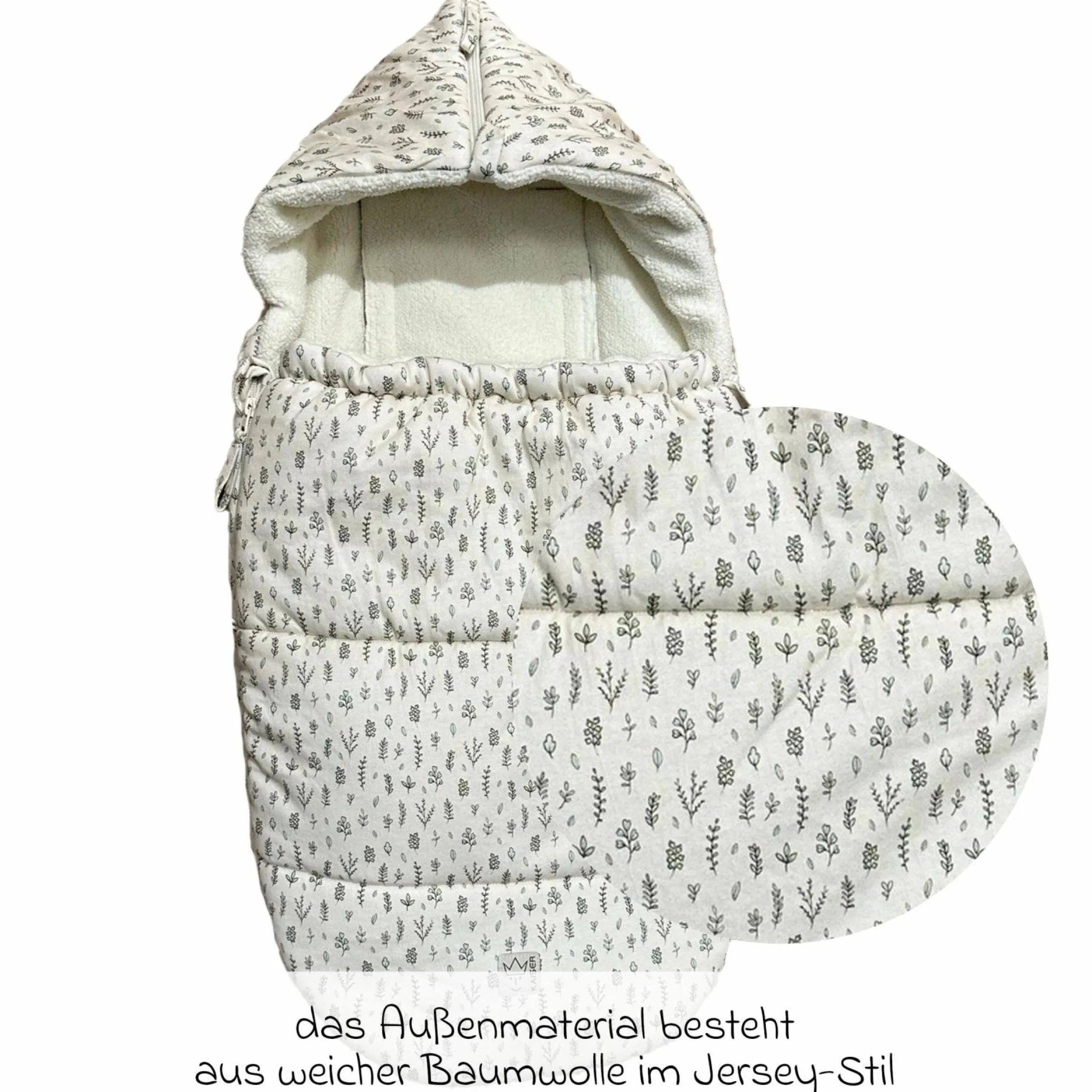 Fleece-Fußsack Jersey Hood für Babyschalen & Babywannen - Leave