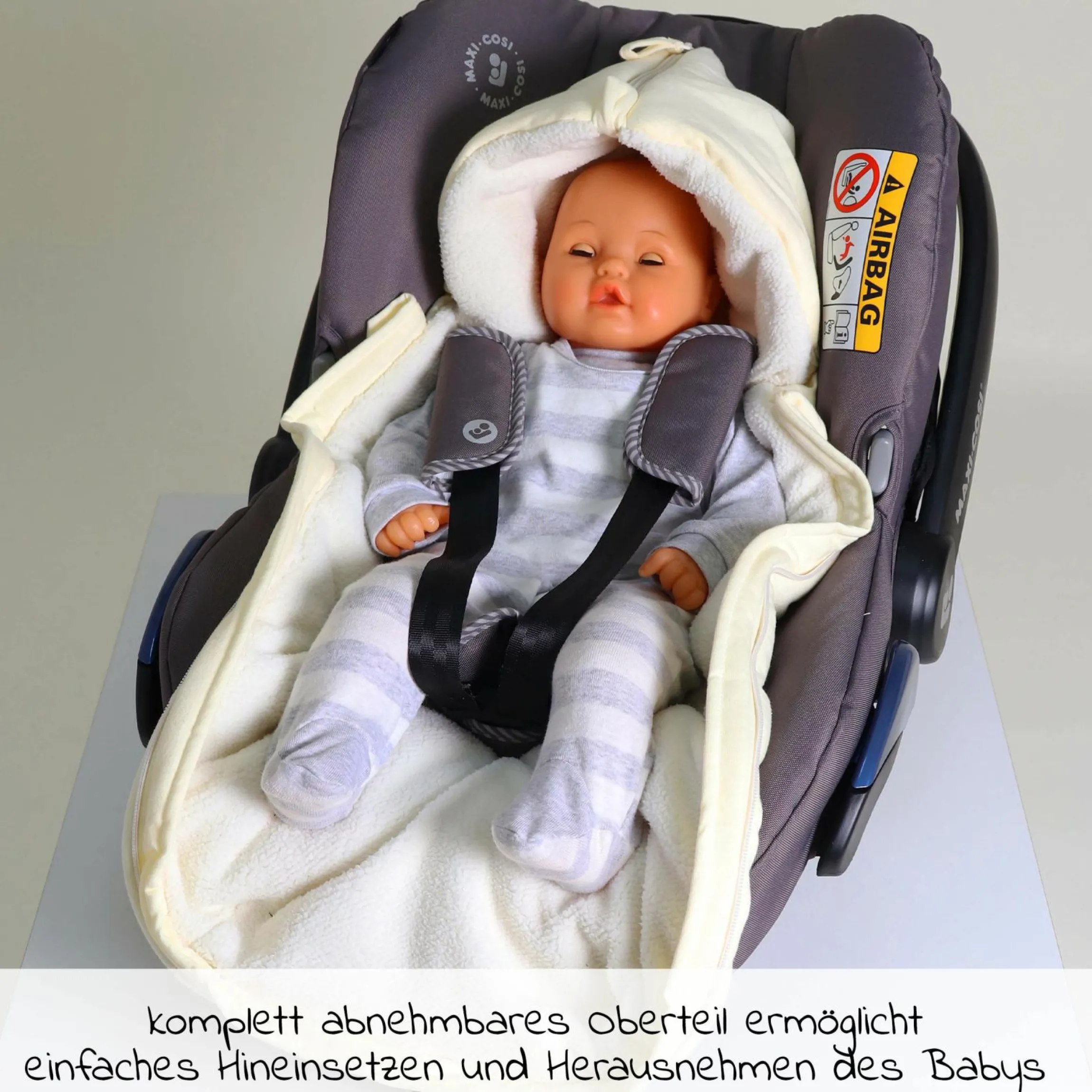 Fleece-Fußsack Jersey Hood für Babyschalen und Babywannen - Vanille Ice
