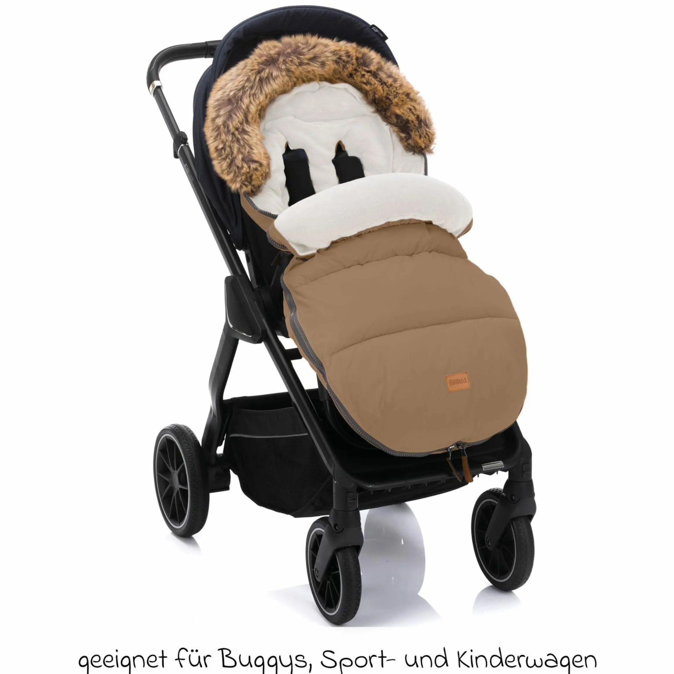 Fleece-Fußsack Manaslu mit Fellkragen für Buggy, Sport- und Kinderwagen - Toffee