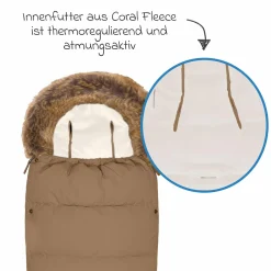 Fleece-Fußsack Manaslu mit Fellkragen für Buggy, Sport- und Kinderwagen - Toffee