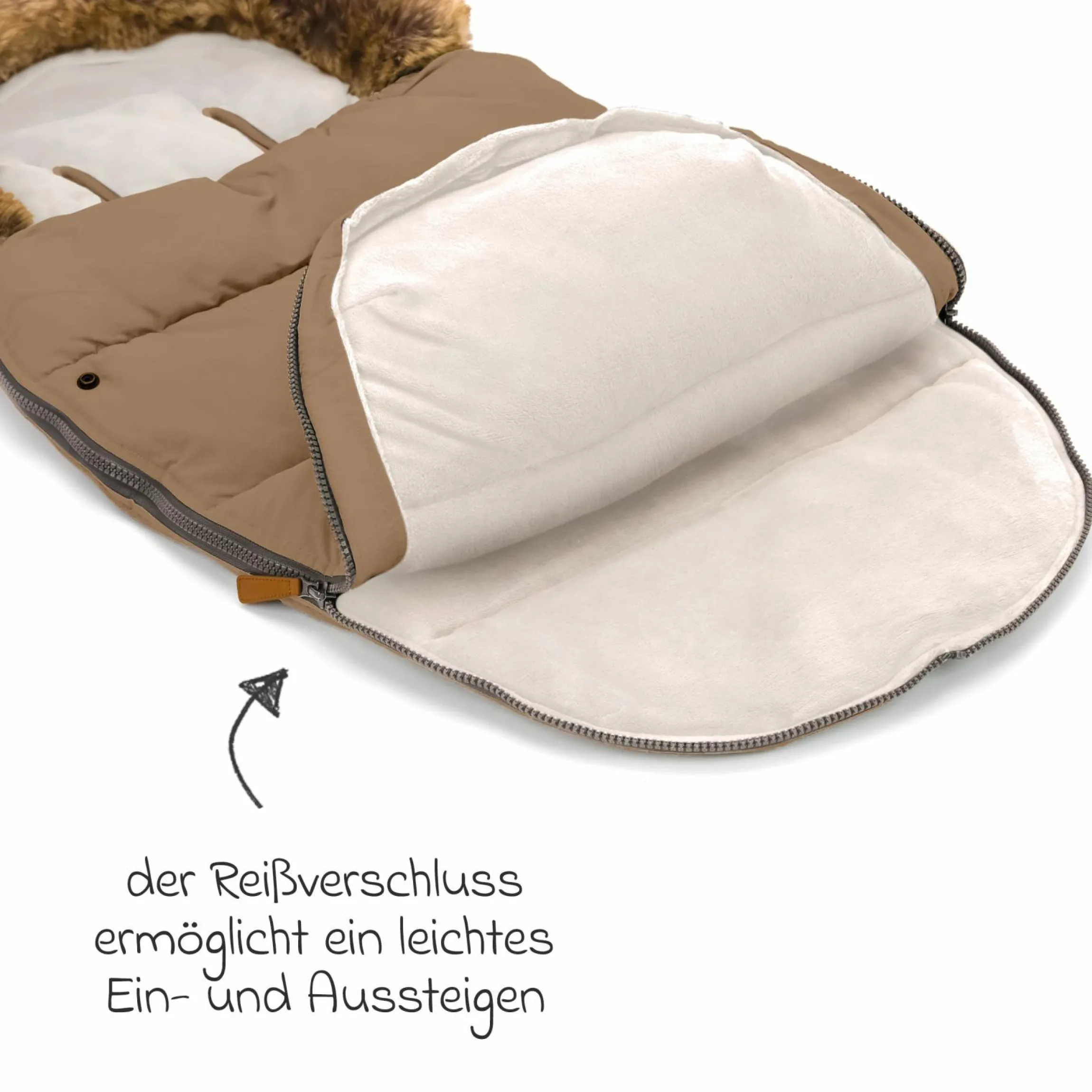 Fleece-Fußsack Manaslu mit Fellkragen für Buggy, Sport- und Kinderwagen - Toffee