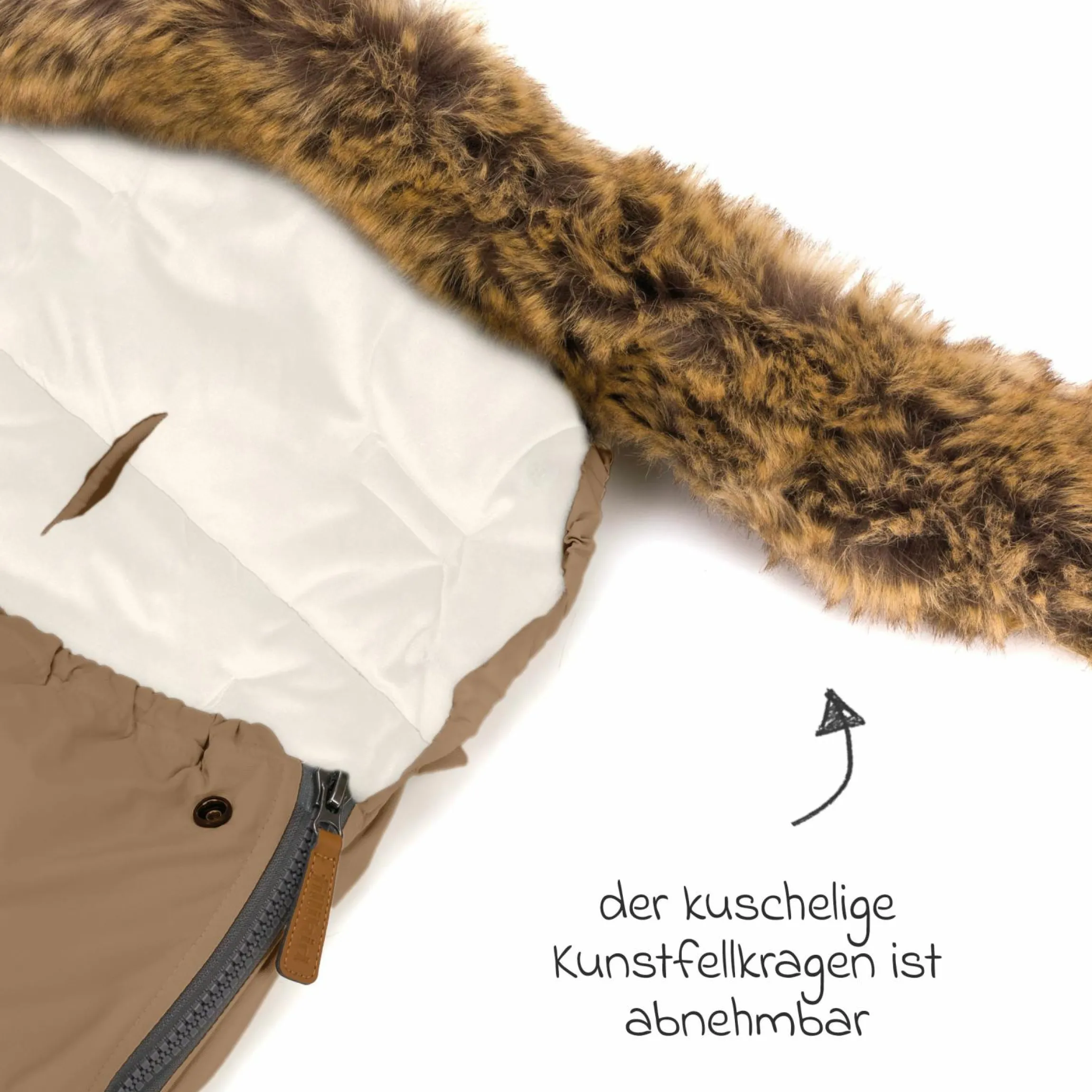 Fleece-Fußsack Manaslu mit Fellkragen für Buggy, Sport- und Kinderwagen - Toffee