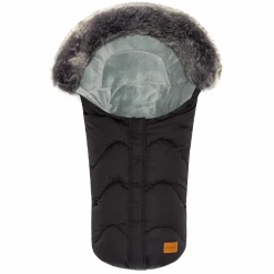 Fleece-Fußsack mit Fellkragen Lhotse für Babyschalen und Babywannen - Schwarz