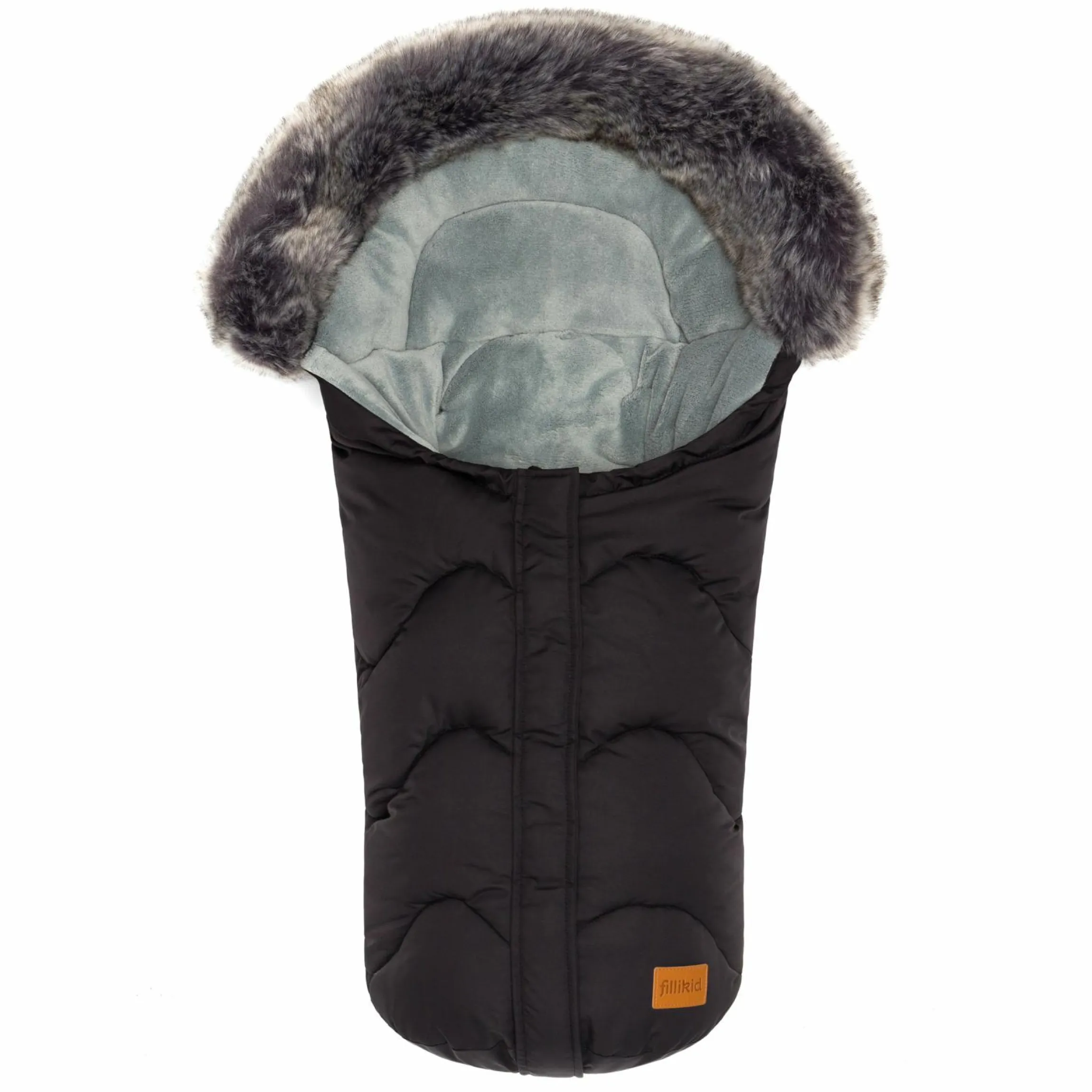 Fleece-Fußsack mit Fellkragen Lhotse für Babyschalen und Babywannen - Schwarz