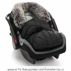 Fleece-Fußsack mit Fellkragen Lhotse für Babyschalen und Babywannen - Schwarz