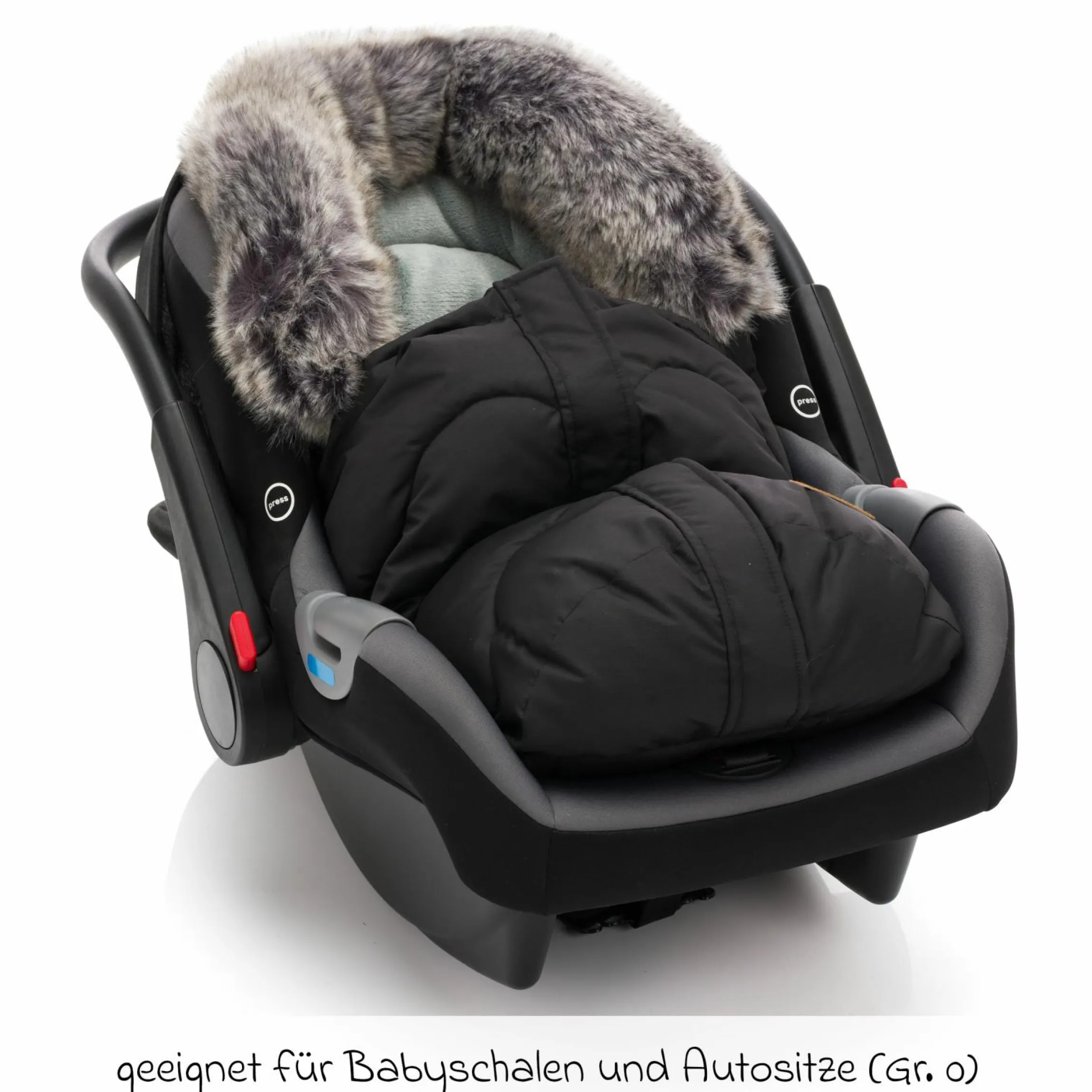 Fleece-Fußsack mit Fellkragen Lhotse für Babyschalen und Babywannen - Schwarz